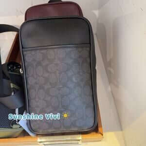 NWT Coach CCQ51 Turner Pack Signature Leather Bag Messenger Charcoal Black